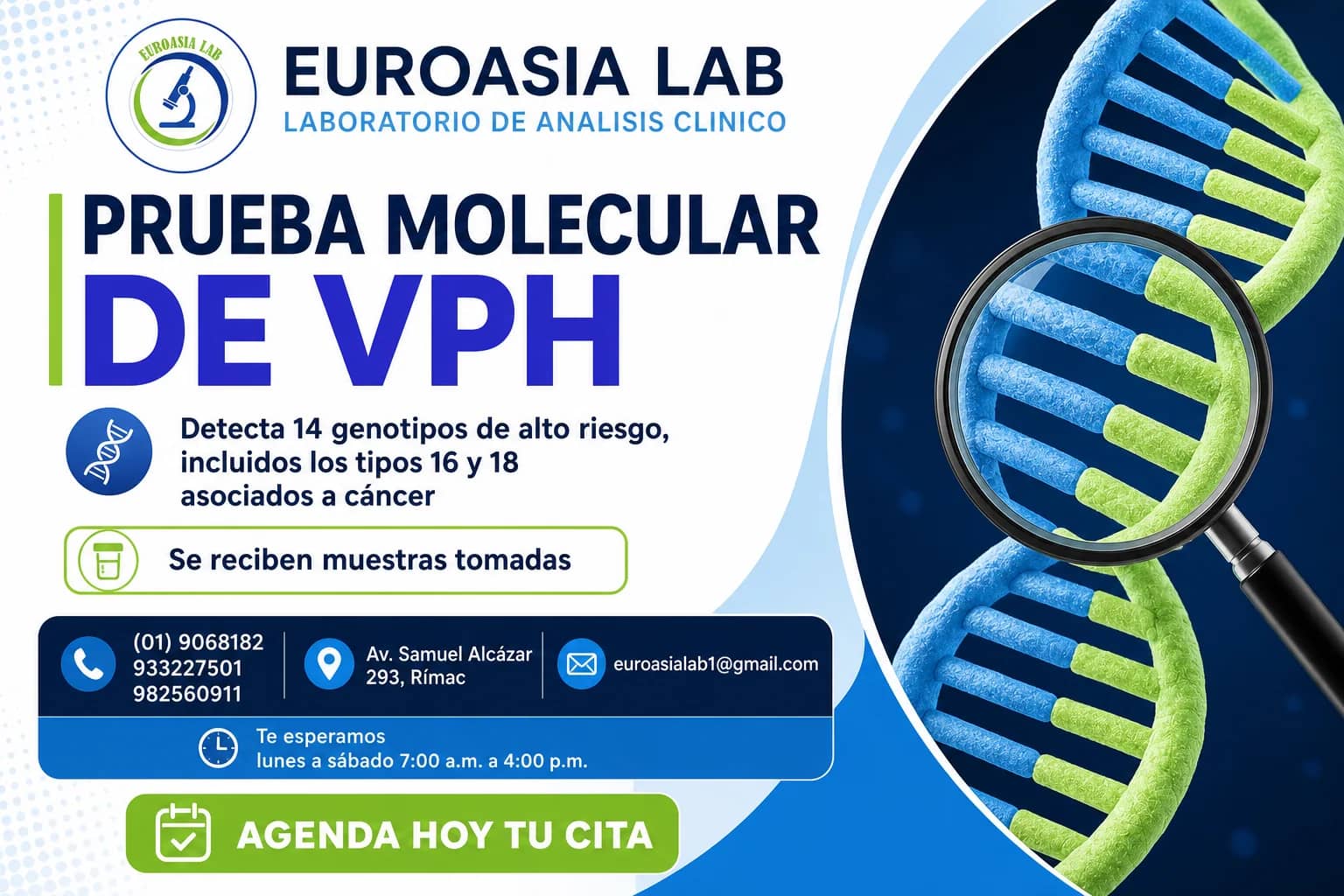 Anuncio de Euroasia Lab: Prueba molecular de VPH